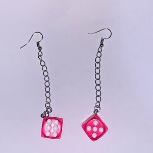 Handmade Translucent Pink Rare Dice Earrings